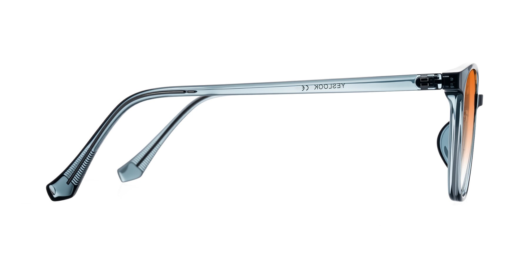 Side of Noor in Transparent Blue with Orange Gradient Lenses