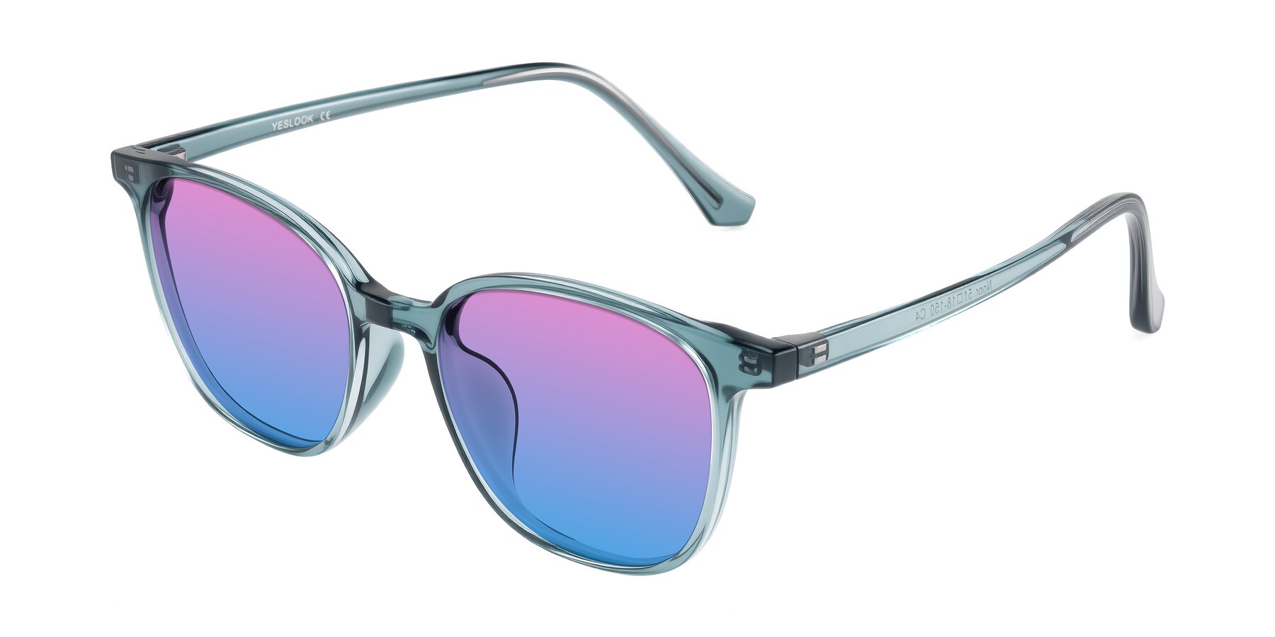 Angle of Noor in Transparent Blue with Pink / Blue Gradient Lenses