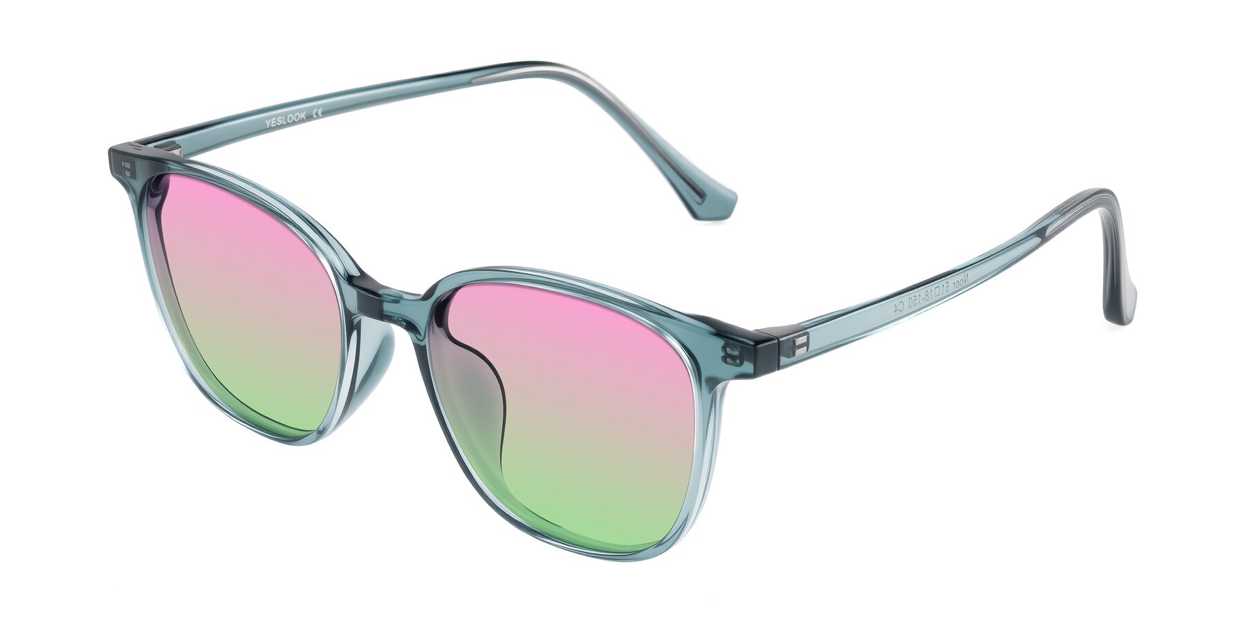 Angle of Noor in Transparent Blue with Pink / Green Gradient Lenses