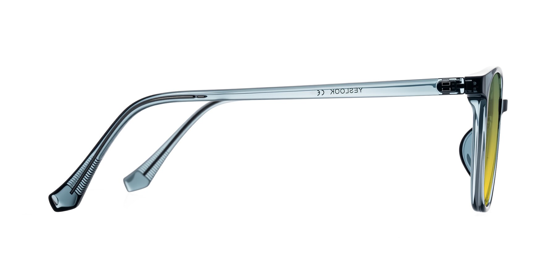 Side of Noor in Transparent Blue with Green / Yellow Gradient Lenses