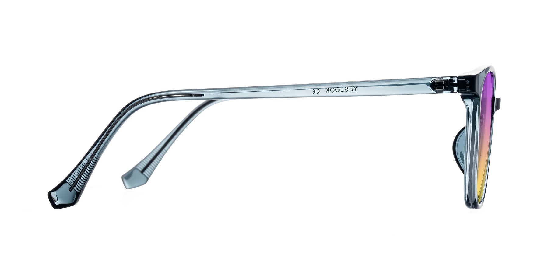 Side of Noor in Transparent Blue with Purple / Yellow Gradient Lenses