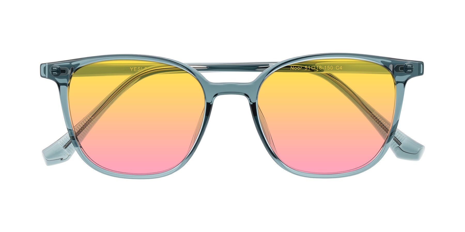 Folded Front of Noor in Transparent Blue with Yellow / Pink Gradient Lenses