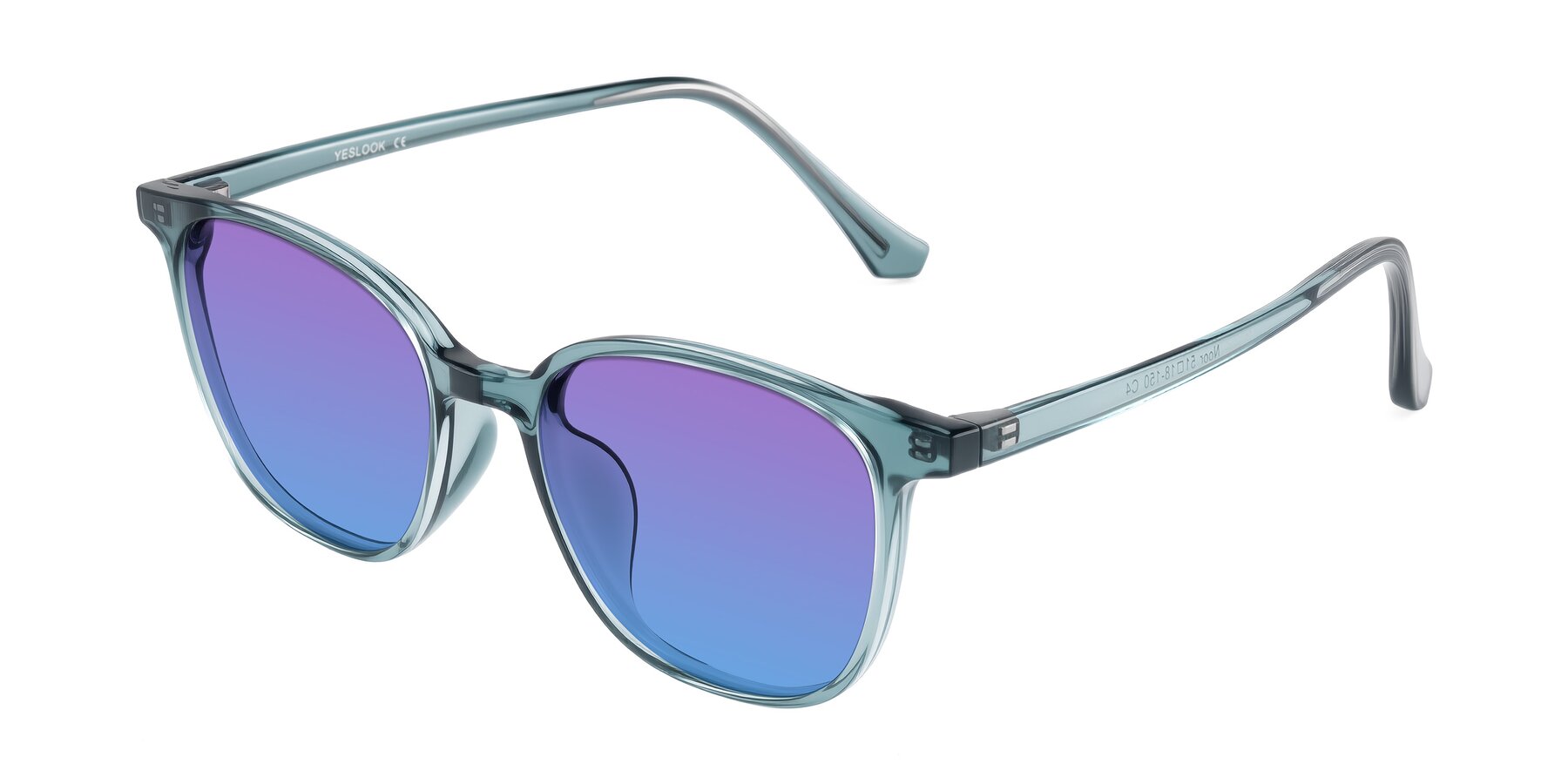 Angle of Noor in Transparent Blue with Purple / Blue Gradient Lenses