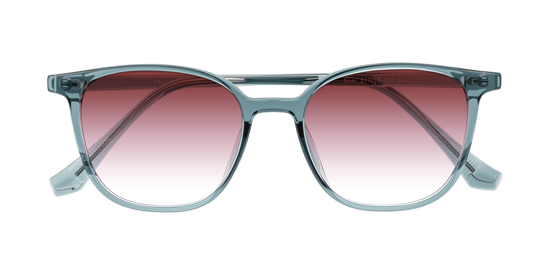 Folded Front of Noor in Transparent Blue with Garnet Gradient Lenses
