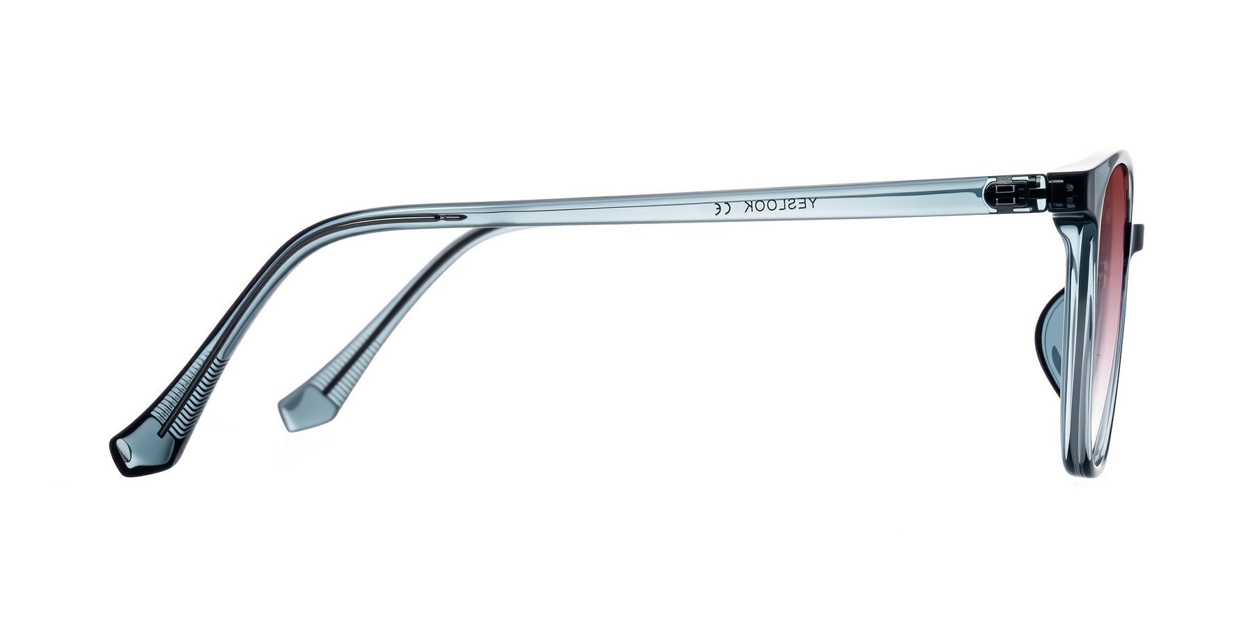 Side of Noor in Transparent Blue with Garnet Gradient Lenses