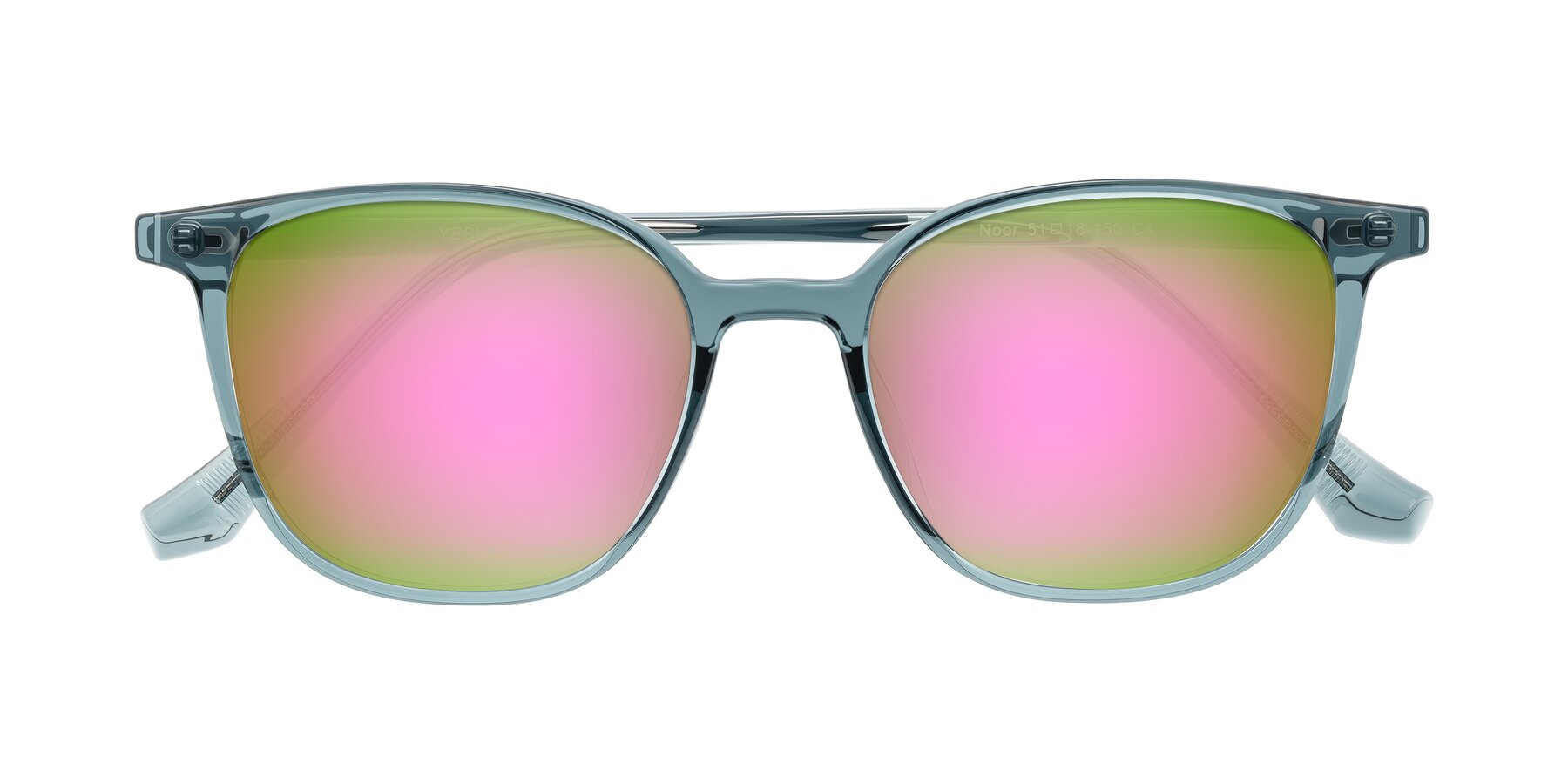 Folded Front of Noor in Transparent Blue with Pink Mirrored Lenses
