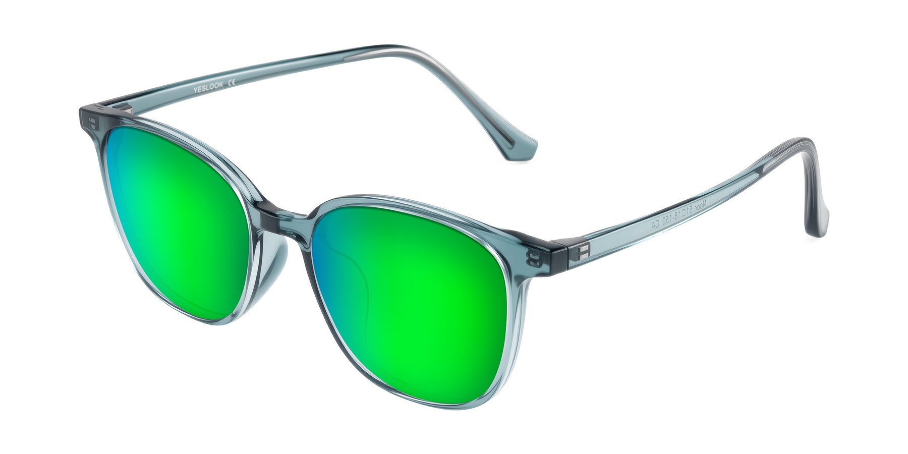 Angle of Noor in Transparent Blue with Green Mirrored Lenses