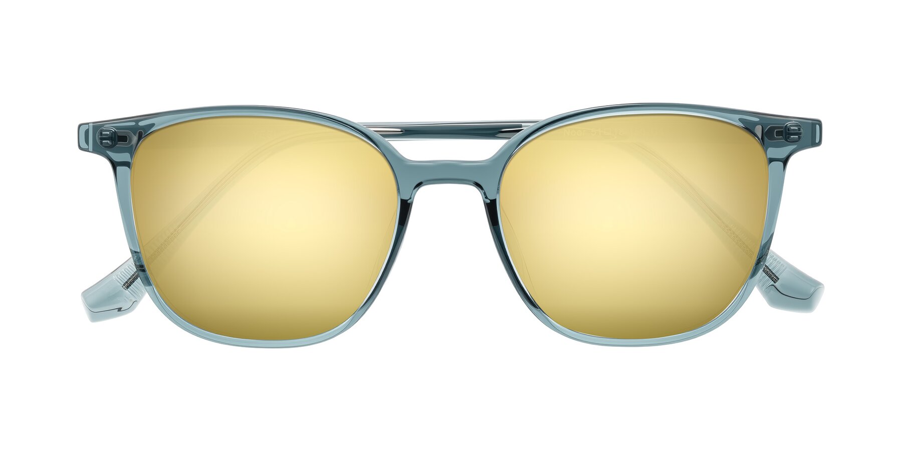 Folded Front of Noor in Transparent Blue with Gold Mirrored Lenses