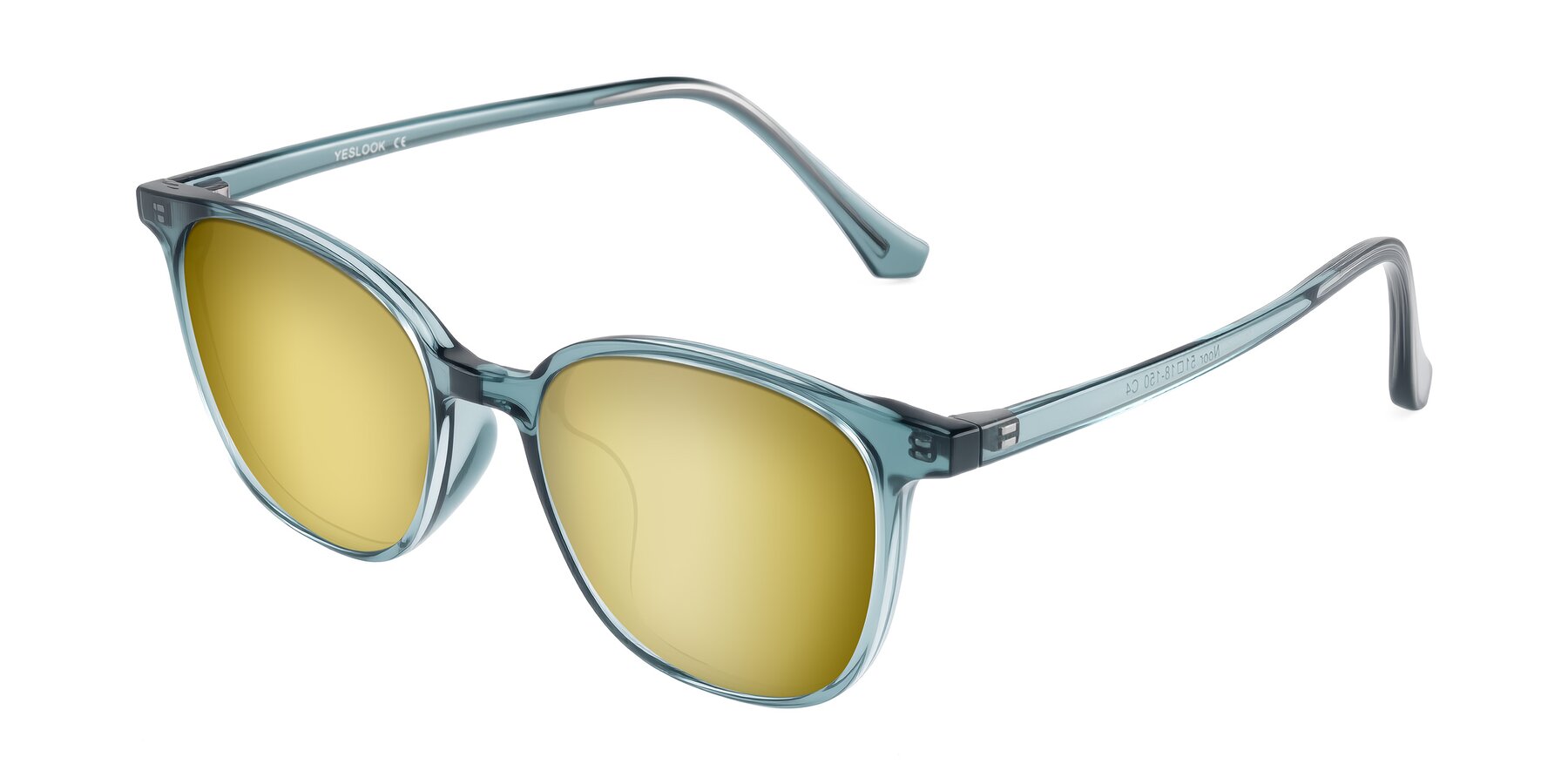 Angle of Noor in Transparent Blue with Gold Mirrored Lenses