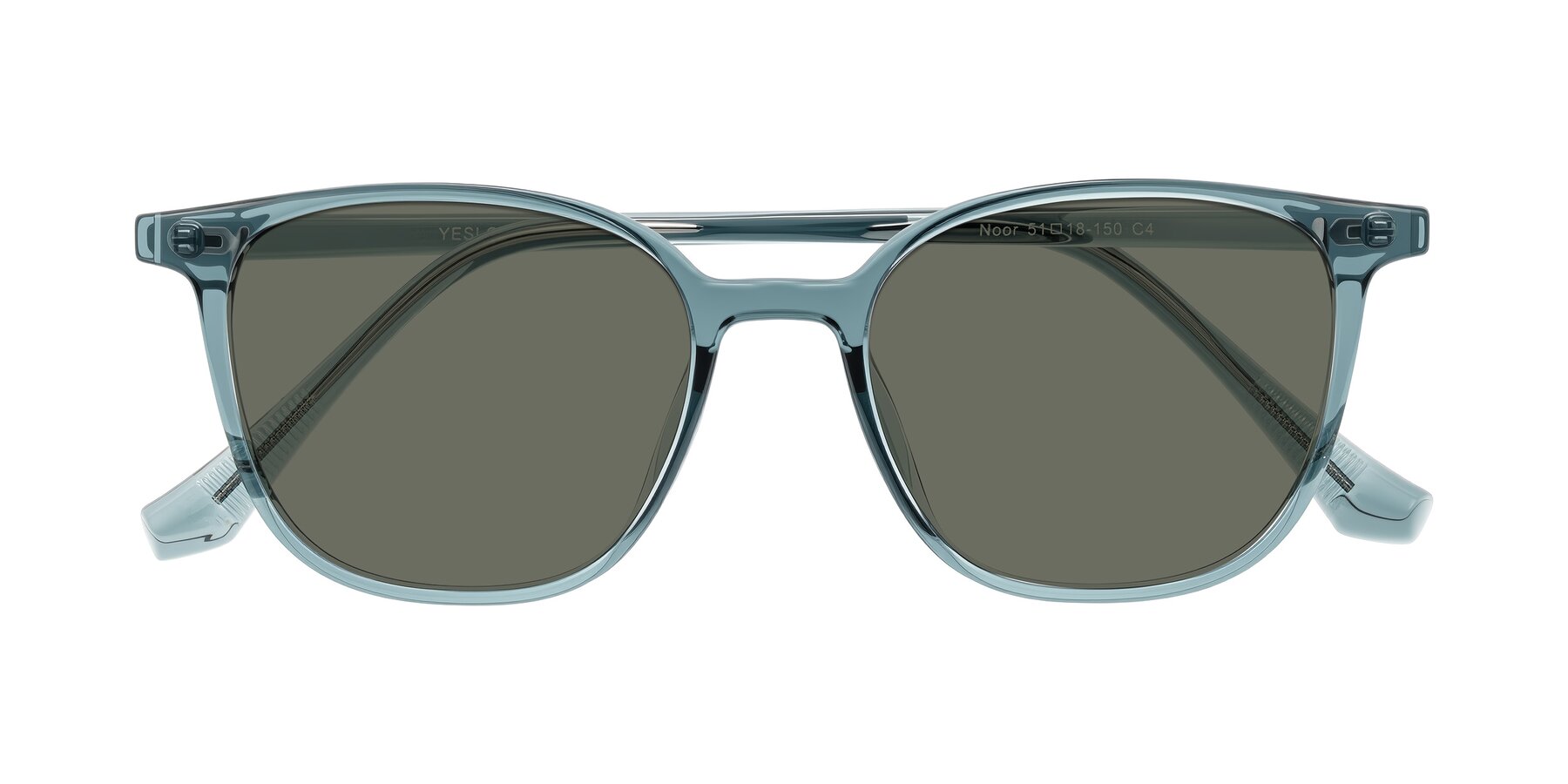 Folded Front of Noor in Transparent Blue with Gray Polarized Lenses