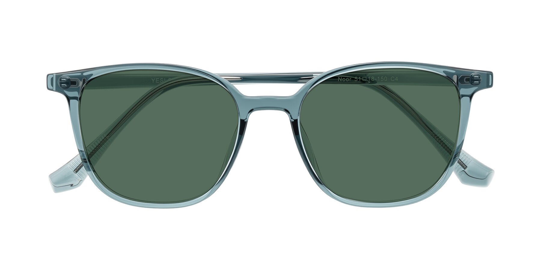 Folded Front of Noor in Transparent Blue with Green Polarized Lenses