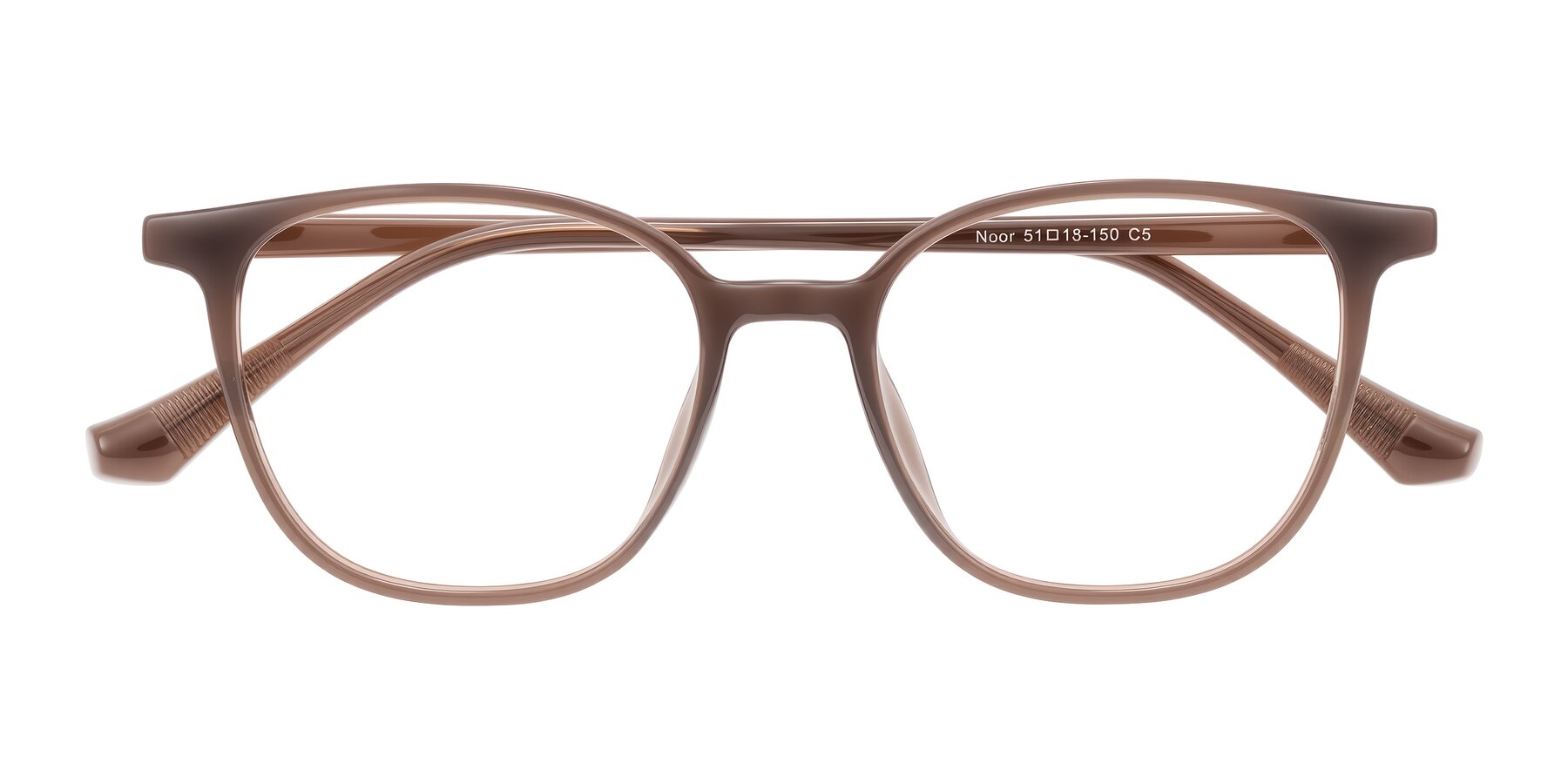 Folded Front of Noor in Coffee with Clear Eyeglass Lenses