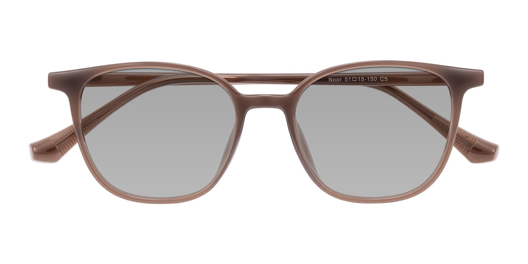 Folded Front of Noor in Coffee with Light Gray Tinted Lenses