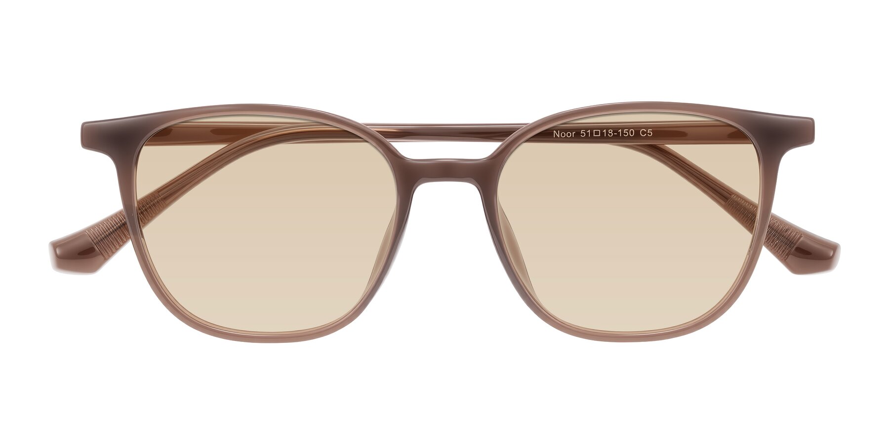 Folded Front of Noor in Coffee with Light Brown Tinted Lenses