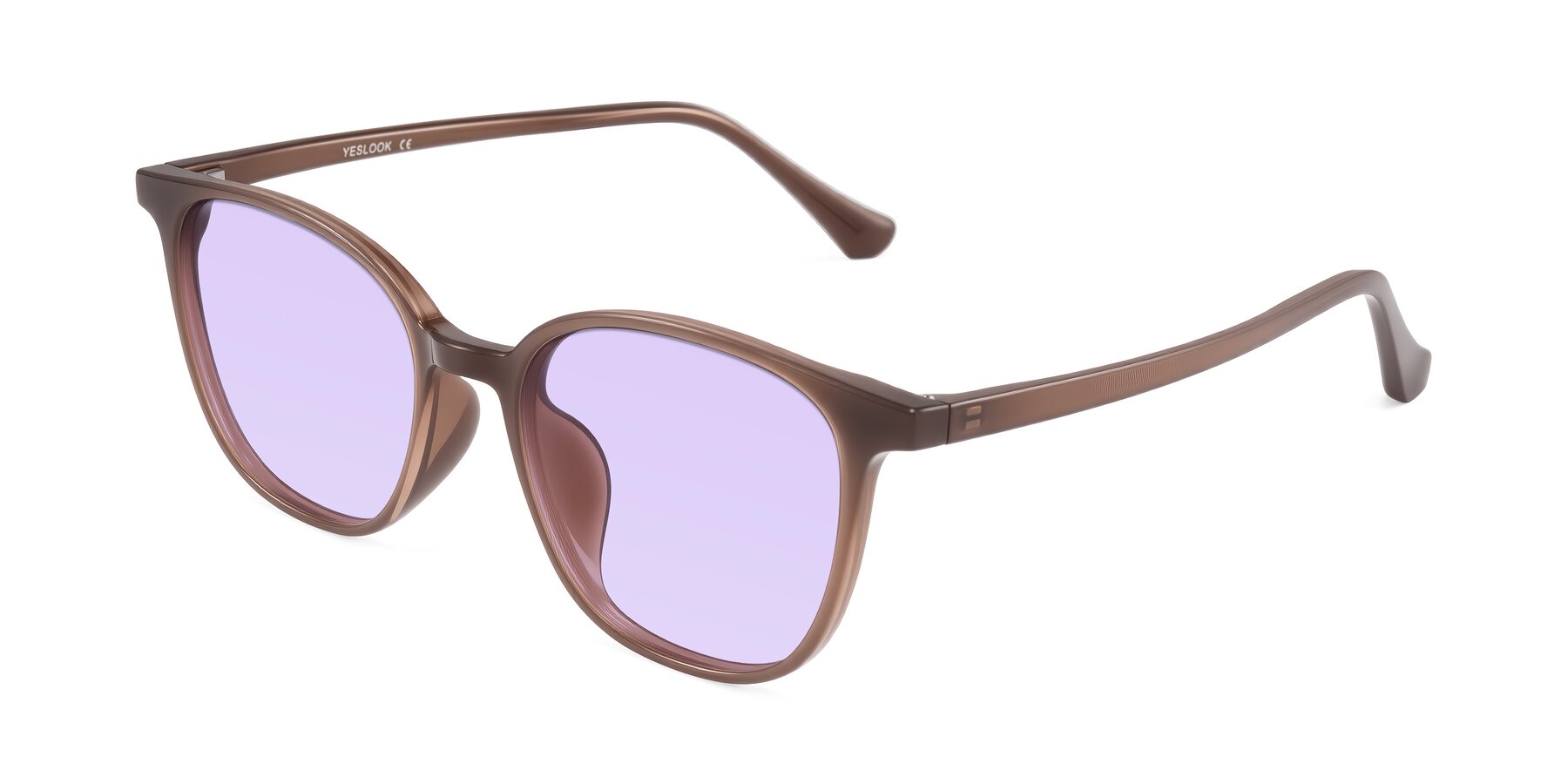 Angle of Noor in Coffee with Light Purple Tinted Lenses