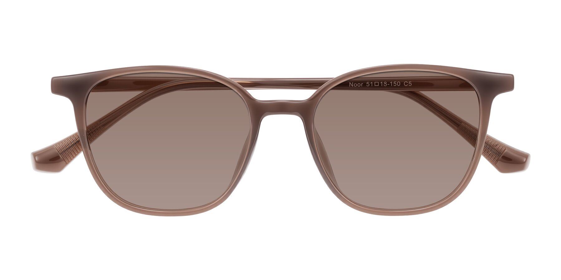 Folded Front of Noor in Coffee with Medium Brown Tinted Lenses