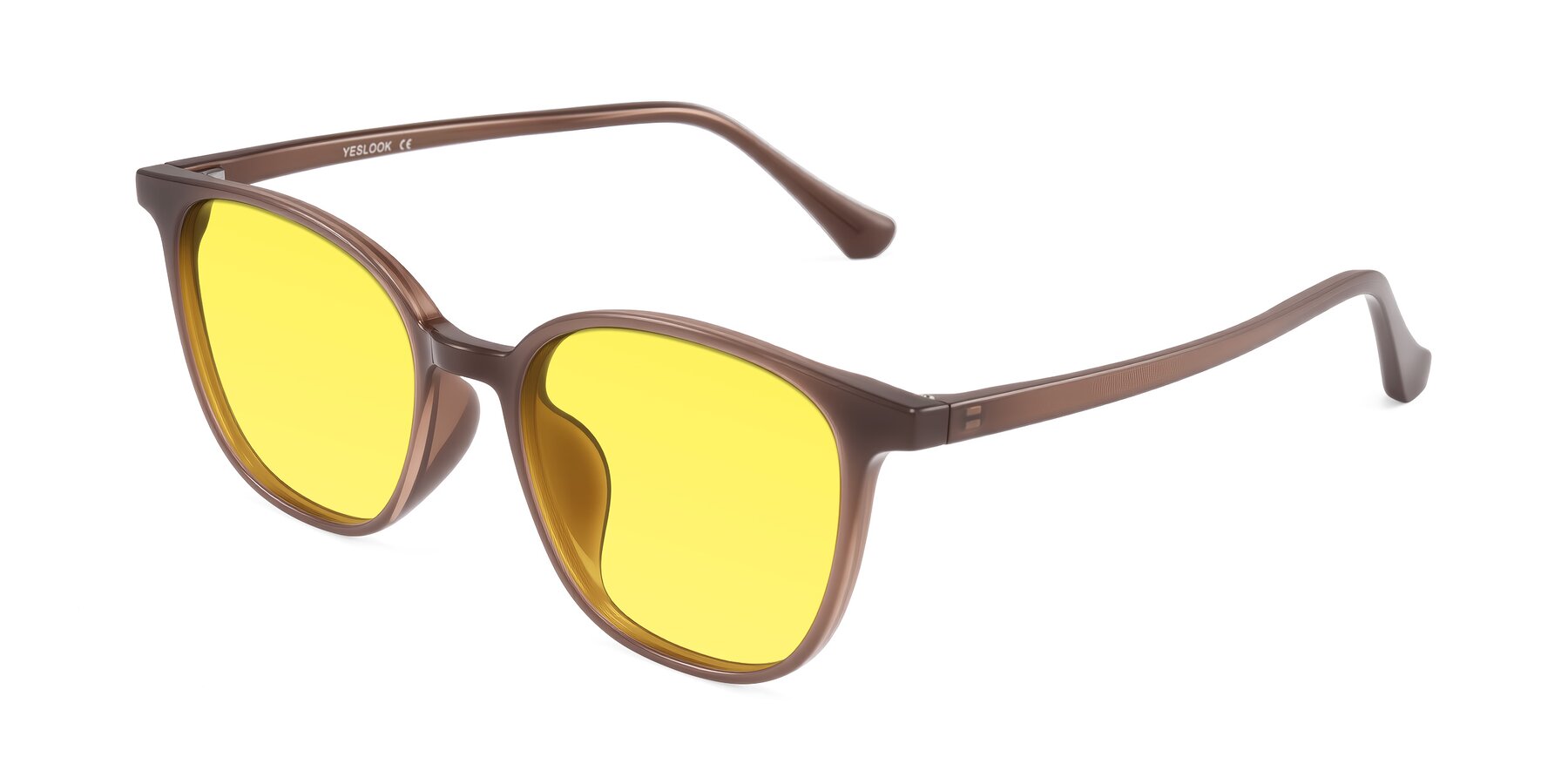 Angle of Noor in Coffee with Medium Yellow Tinted Lenses