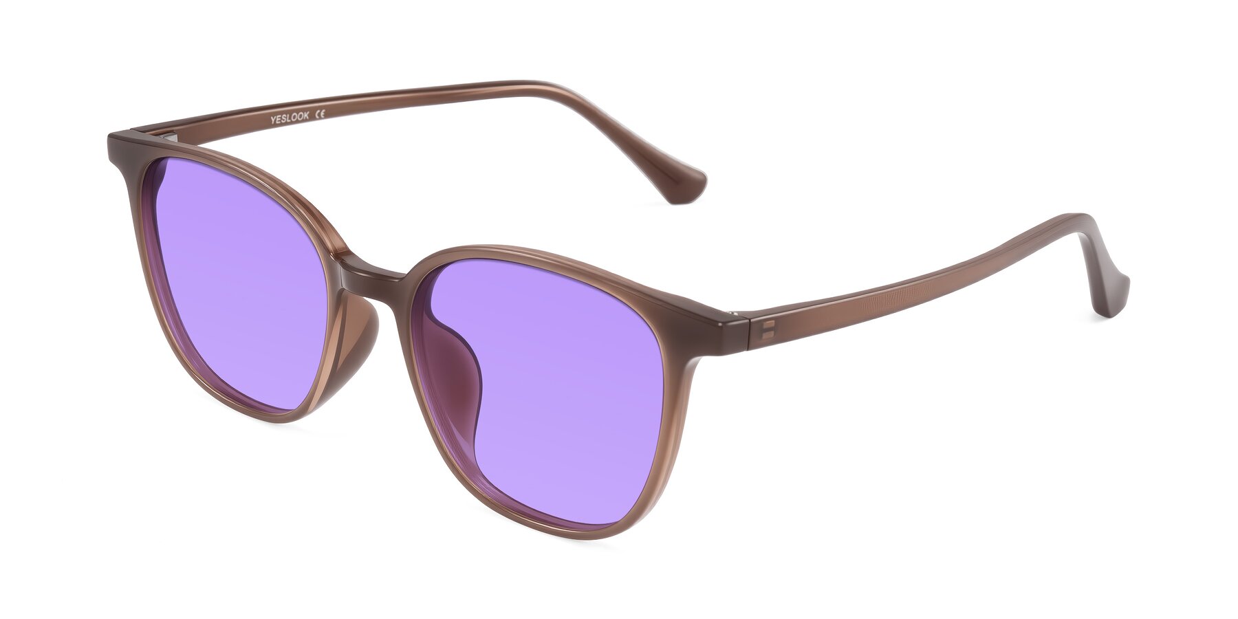 Angle of Noor in Coffee with Medium Purple Tinted Lenses