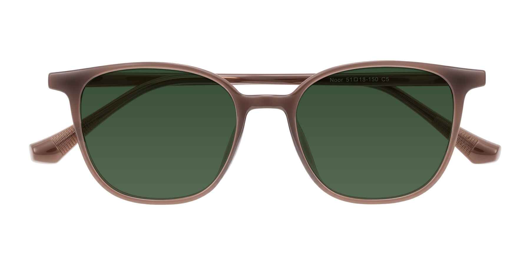Folded Front of Noor in Coffee with Green Tinted Lenses