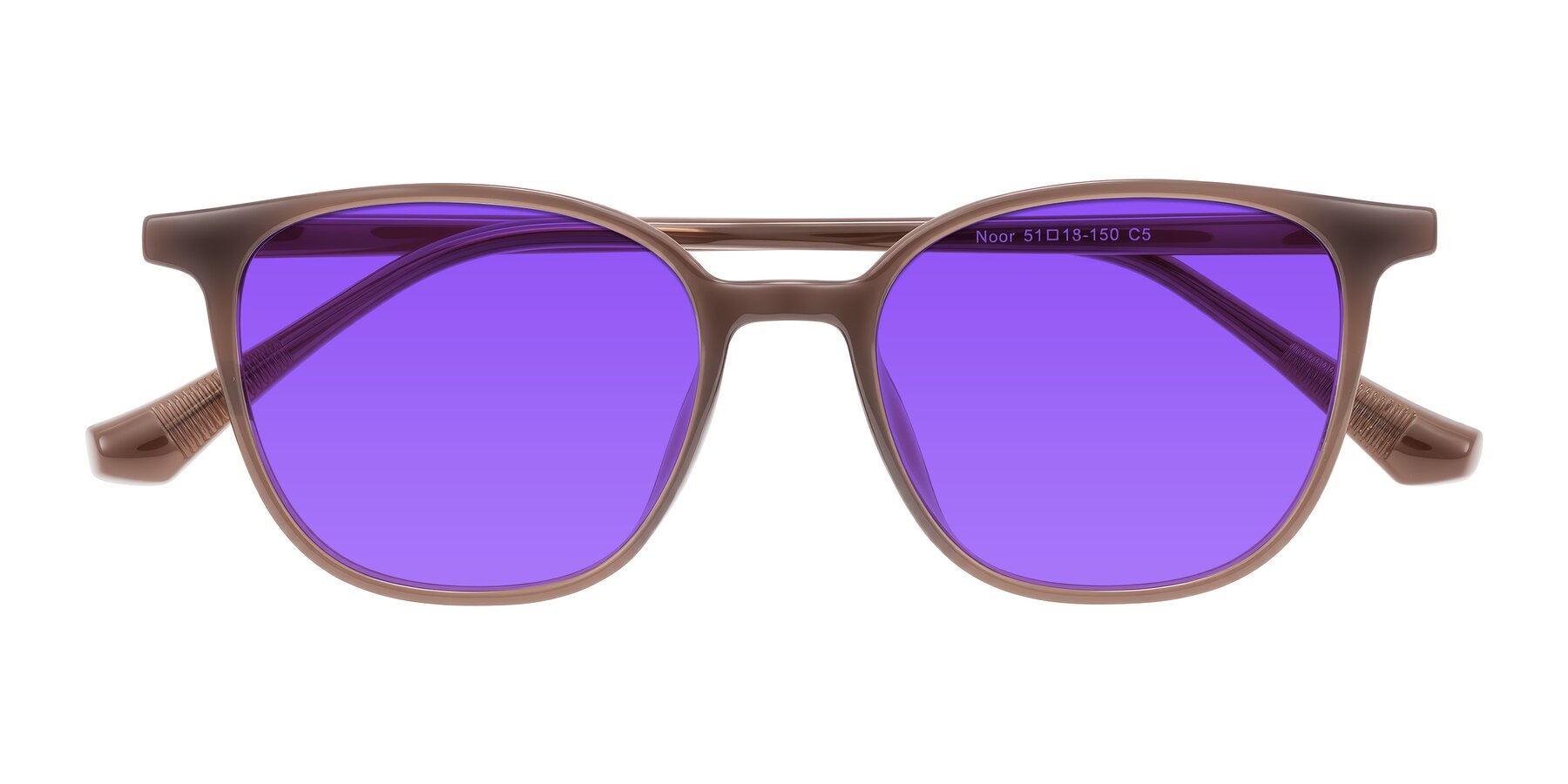 Folded Front of Noor in Coffee with Purple Tinted Lenses