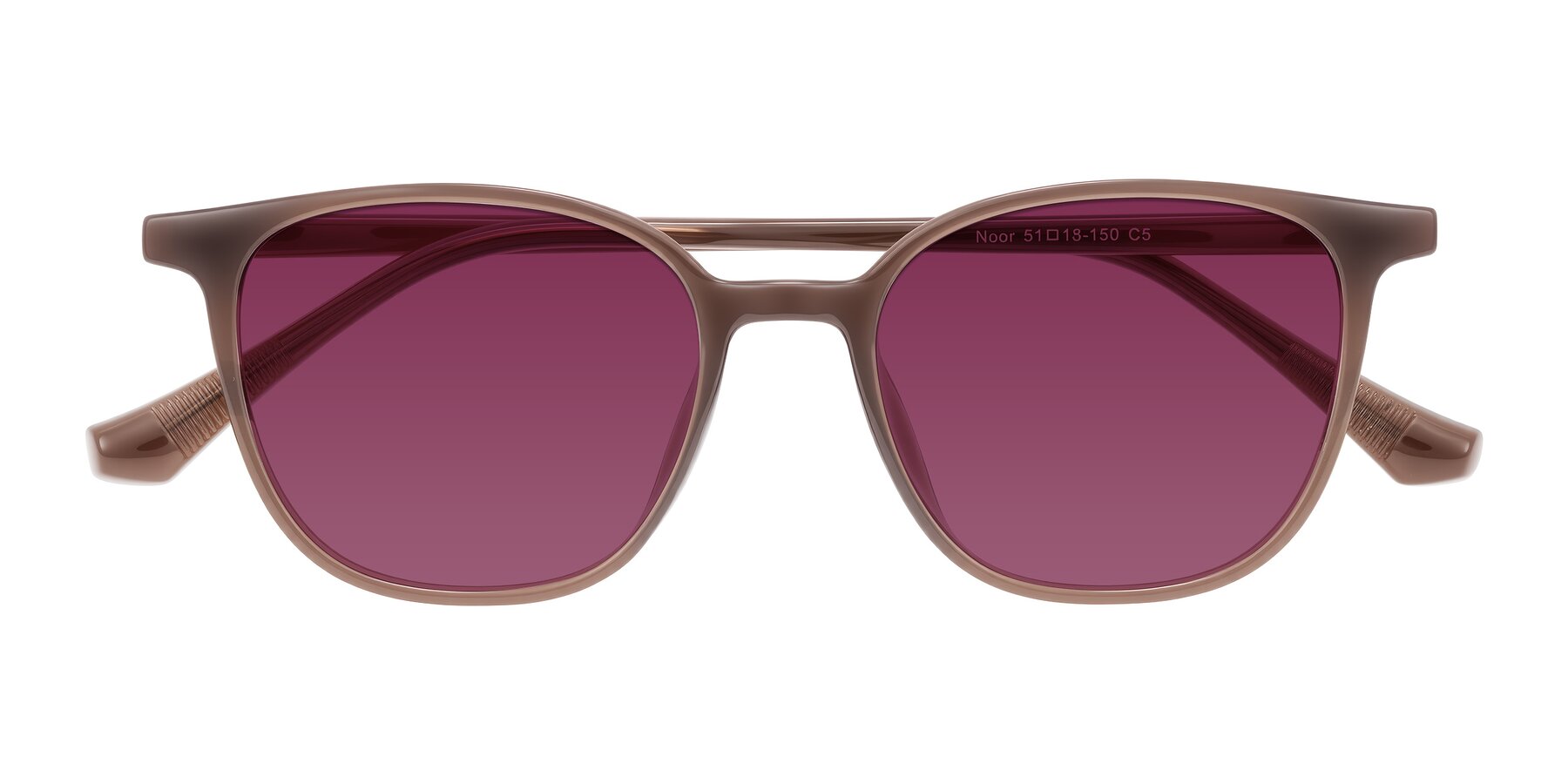 Folded Front of Noor in Coffee with Wine Tinted Lenses