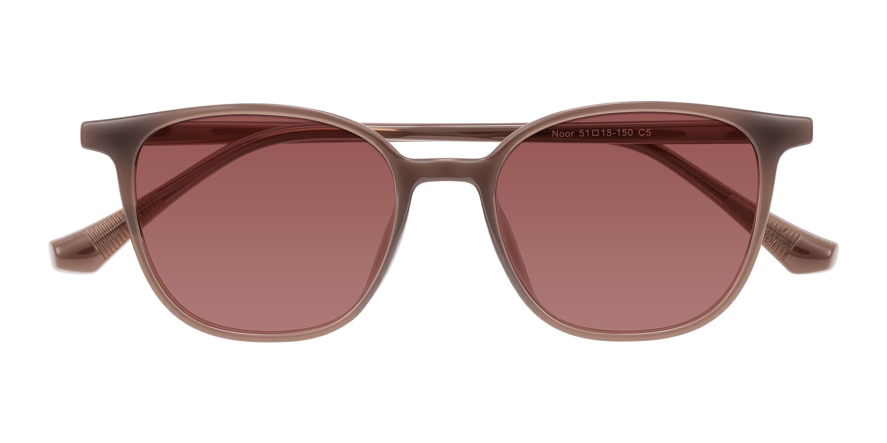 Folded Front of Noor in Coffee with Garnet Tinted Lenses