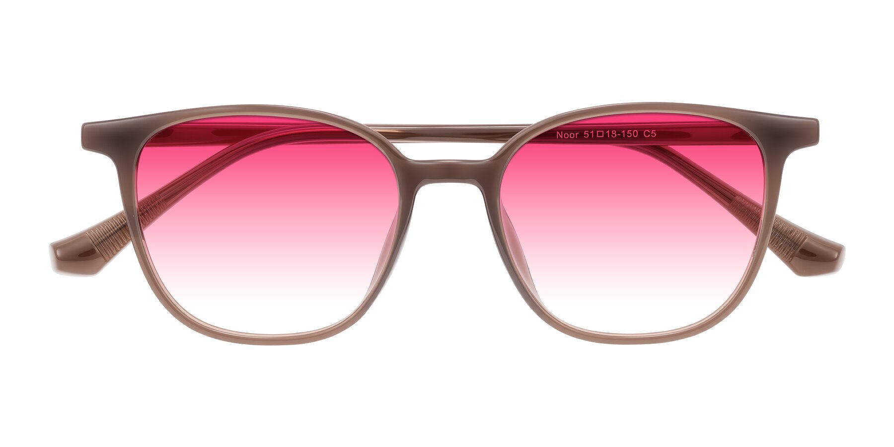 Folded Front of Noor in Coffee with Pink Gradient Lenses