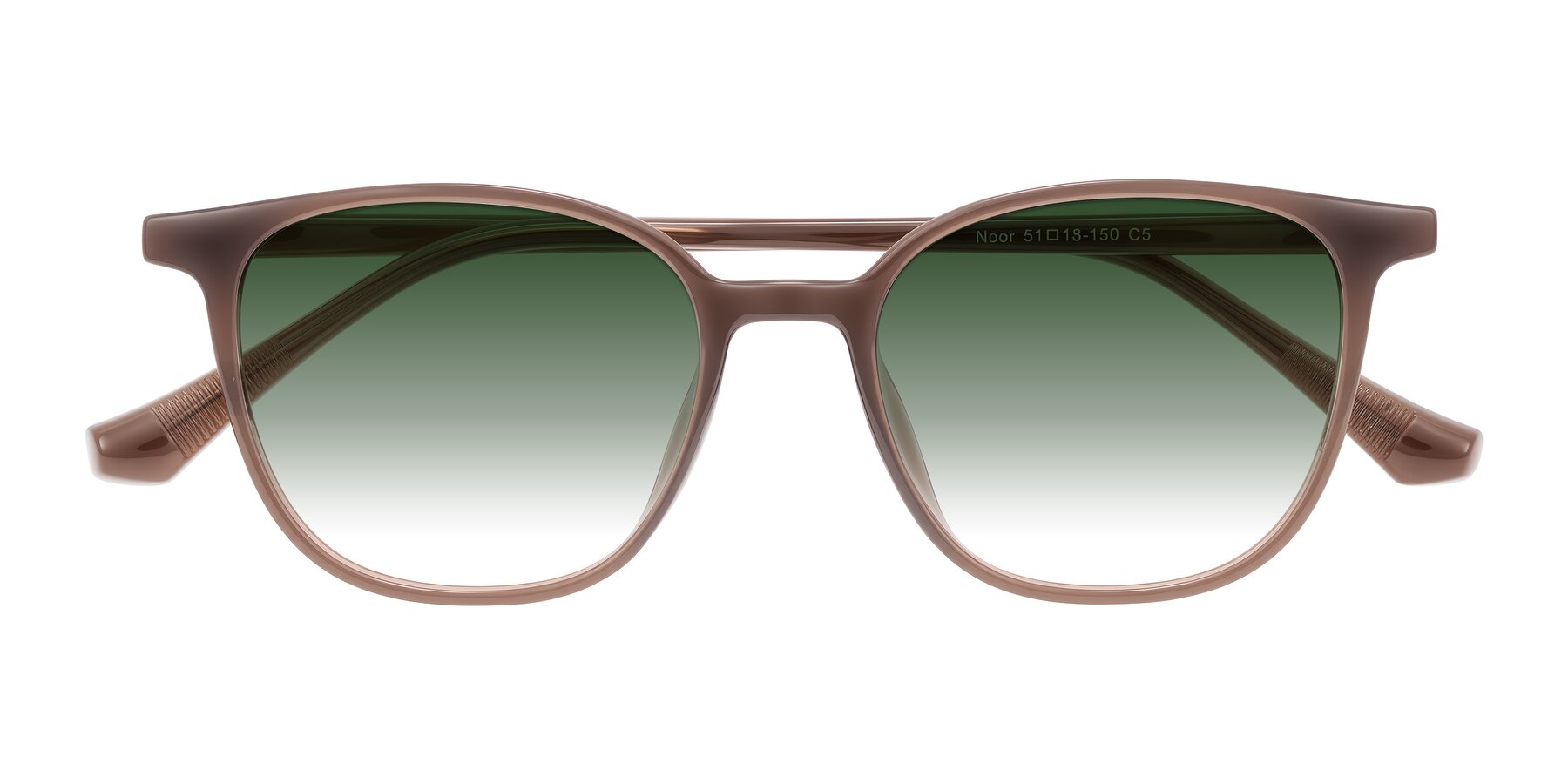 Folded Front of Noor in Coffee with Green Gradient Lenses