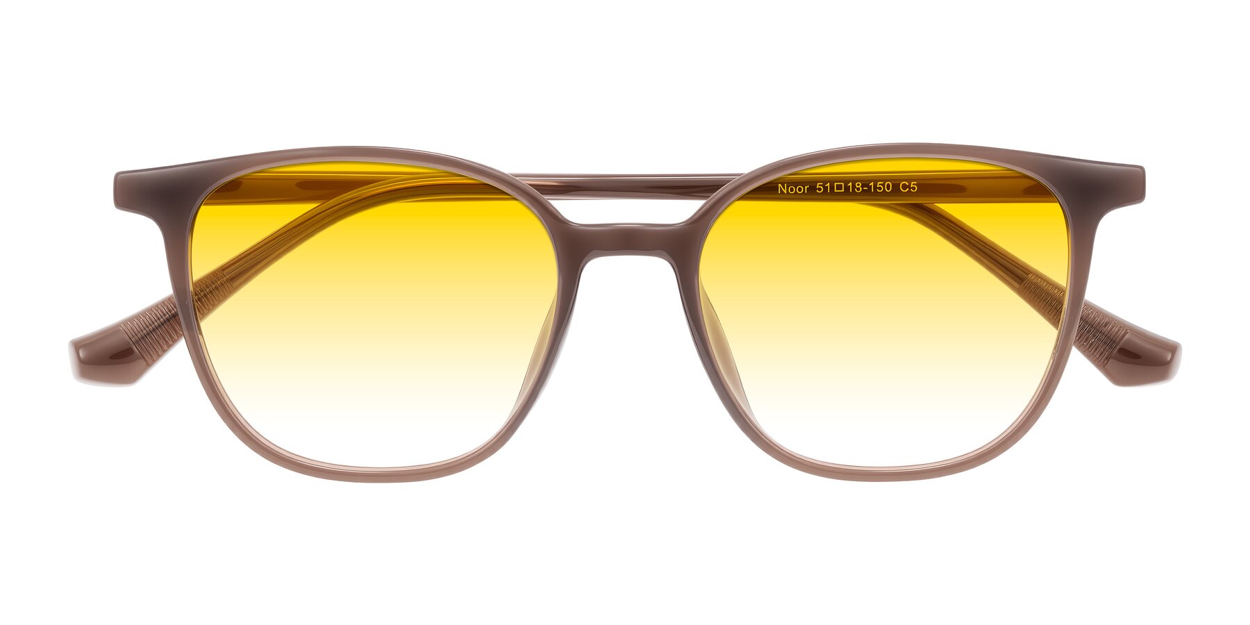 Folded Front of Noor in Coffee with Yellow Gradient Lenses