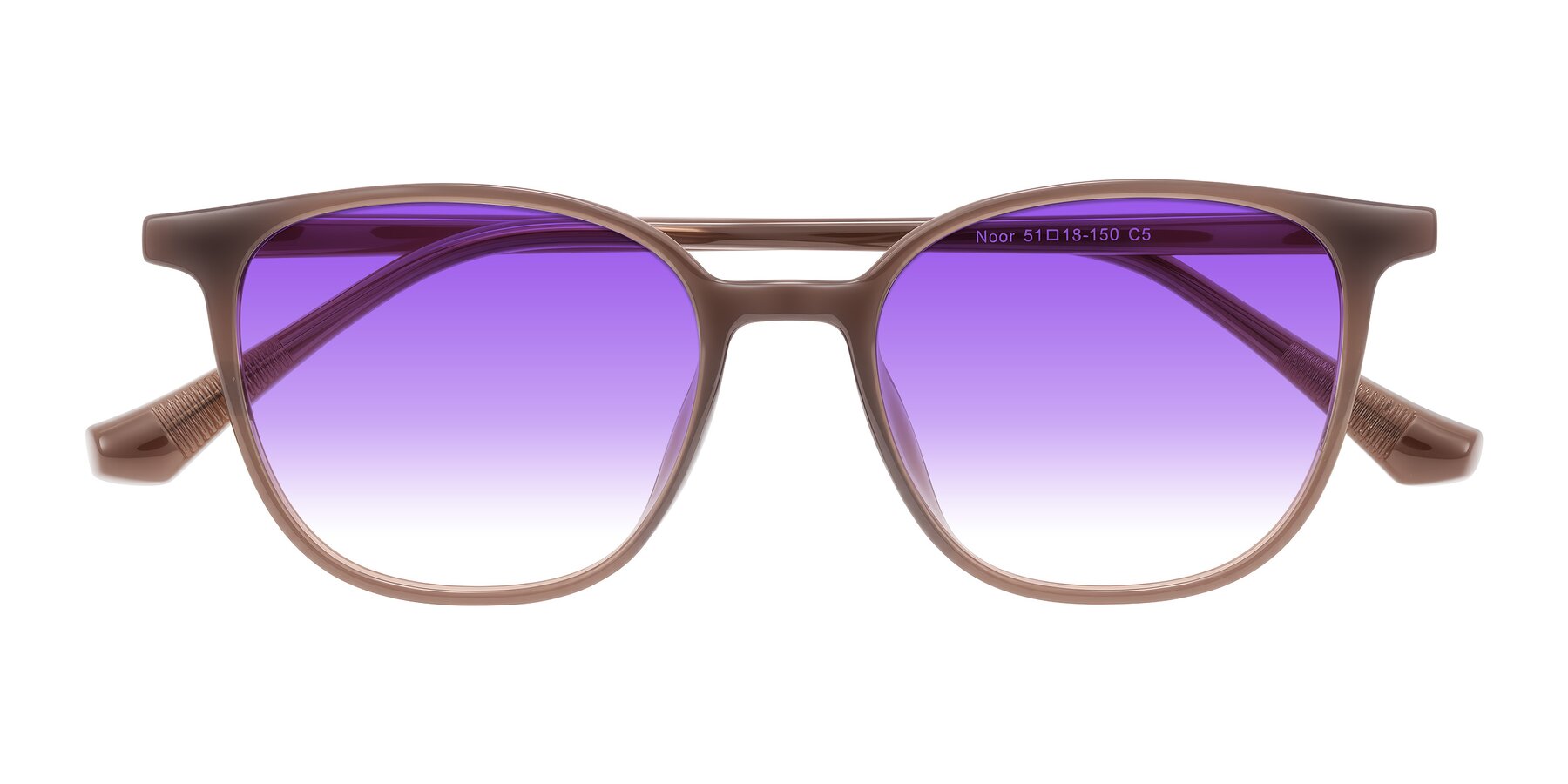 Folded Front of Noor in Coffee with Purple Gradient Lenses