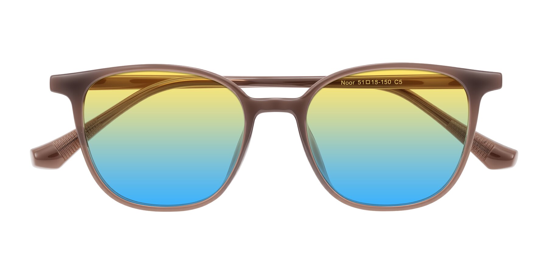 Folded Front of Noor in Coffee with Yellow / Blue Gradient Lenses