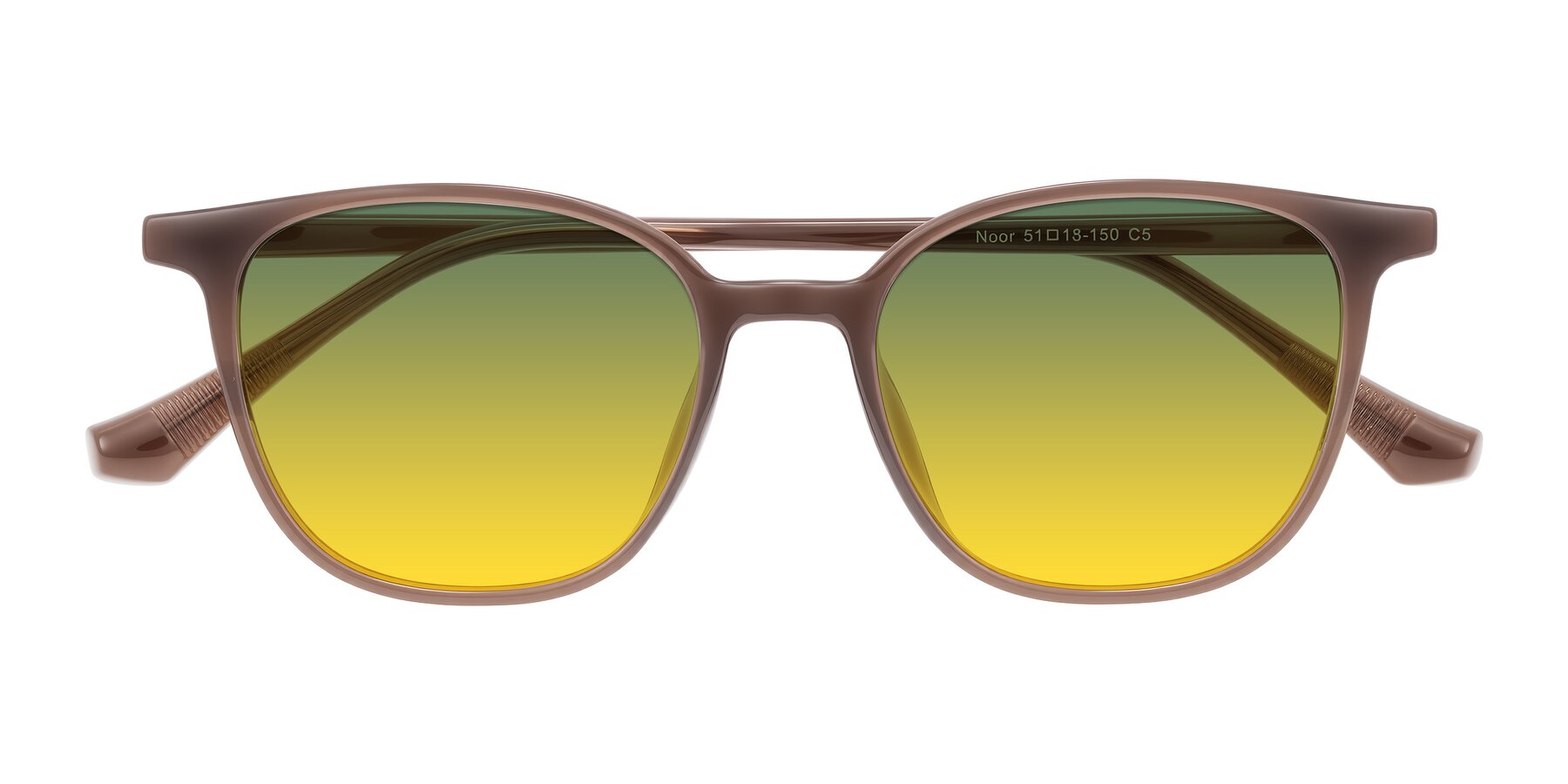Folded Front of Noor in Coffee with Green / Yellow Gradient Lenses