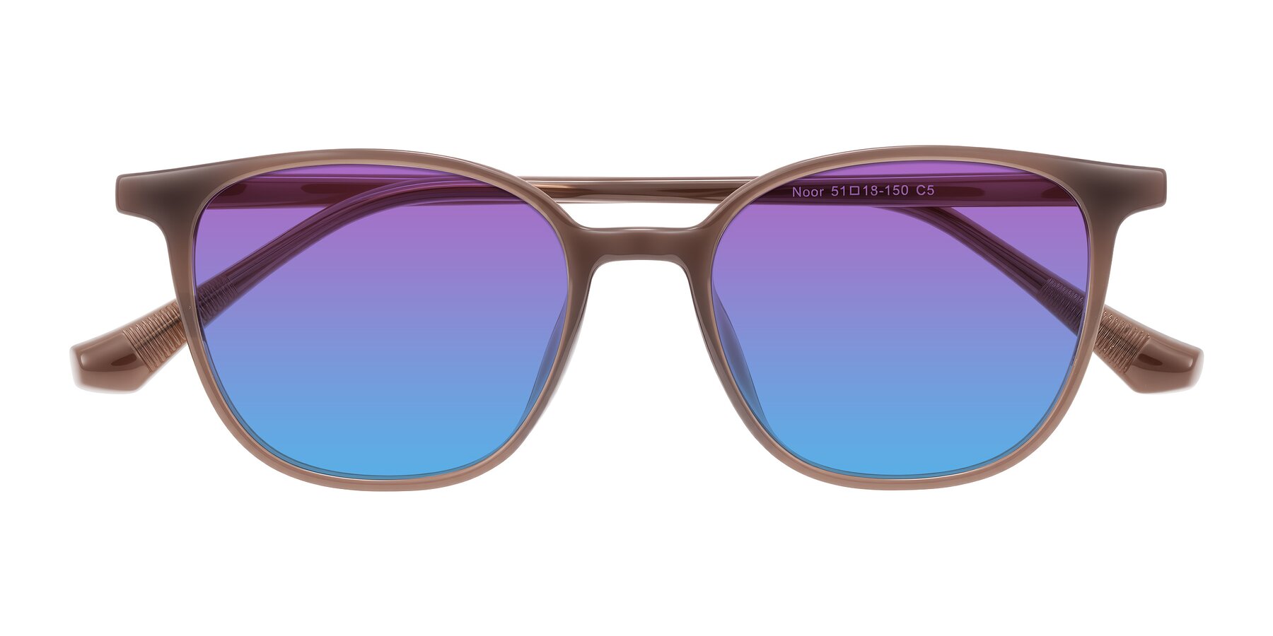 Folded Front of Noor in Coffee with Purple / Blue Gradient Lenses