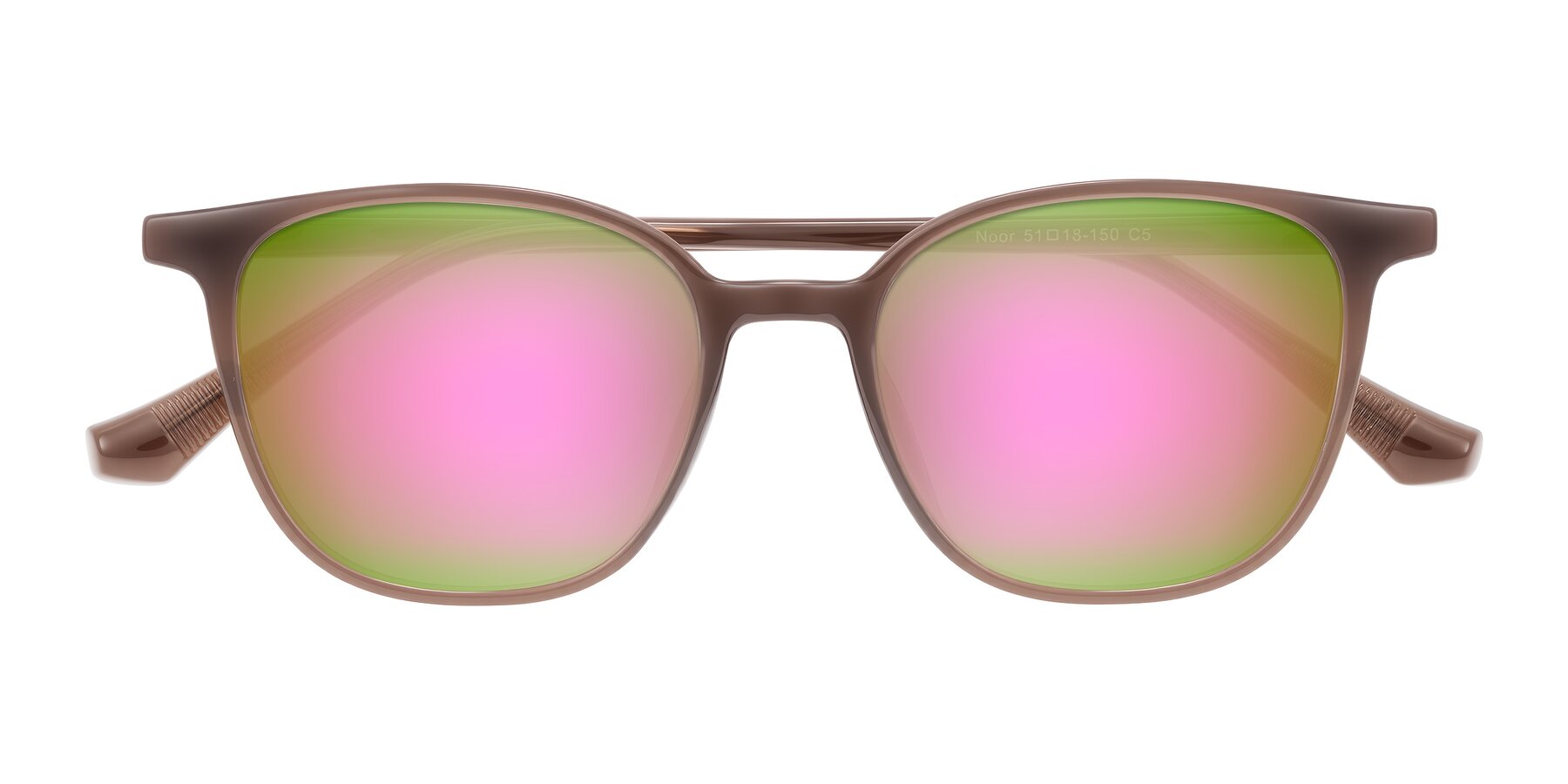 Folded Front of Noor in Coffee with Pink Mirrored Lenses