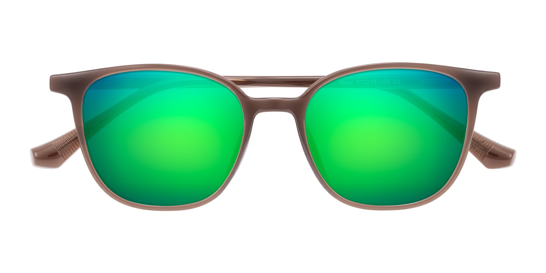 Folded Front of Noor in Coffee with Green Mirrored Lenses