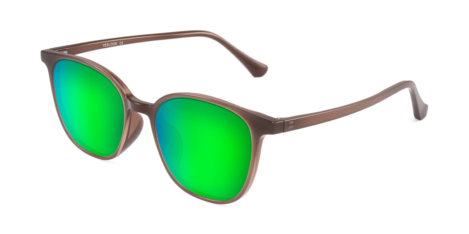 Angle of Noor in Coffee with Green Mirrored Lenses