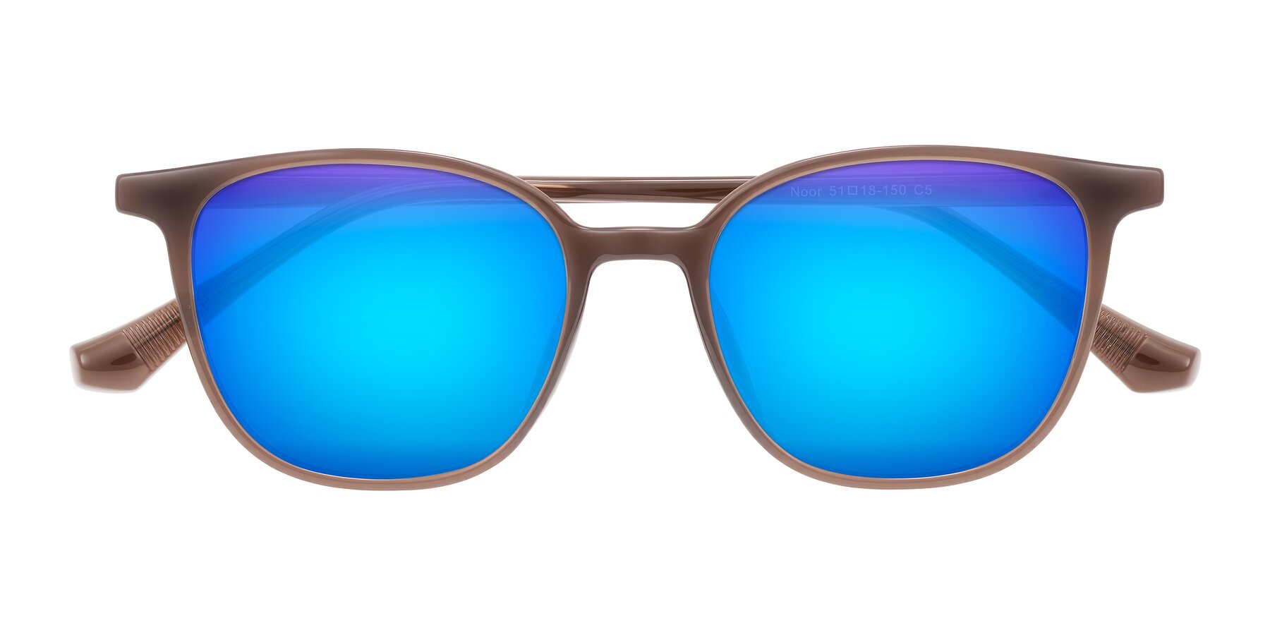 Folded Front of Noor in Coffee with Blue Mirrored Lenses