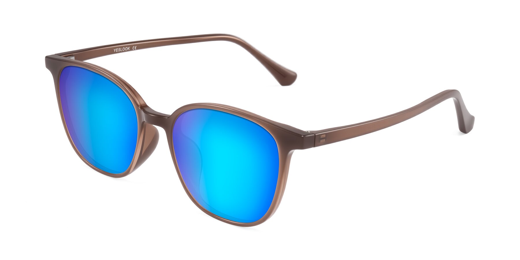 Angle of Noor in Coffee with Blue Mirrored Lenses