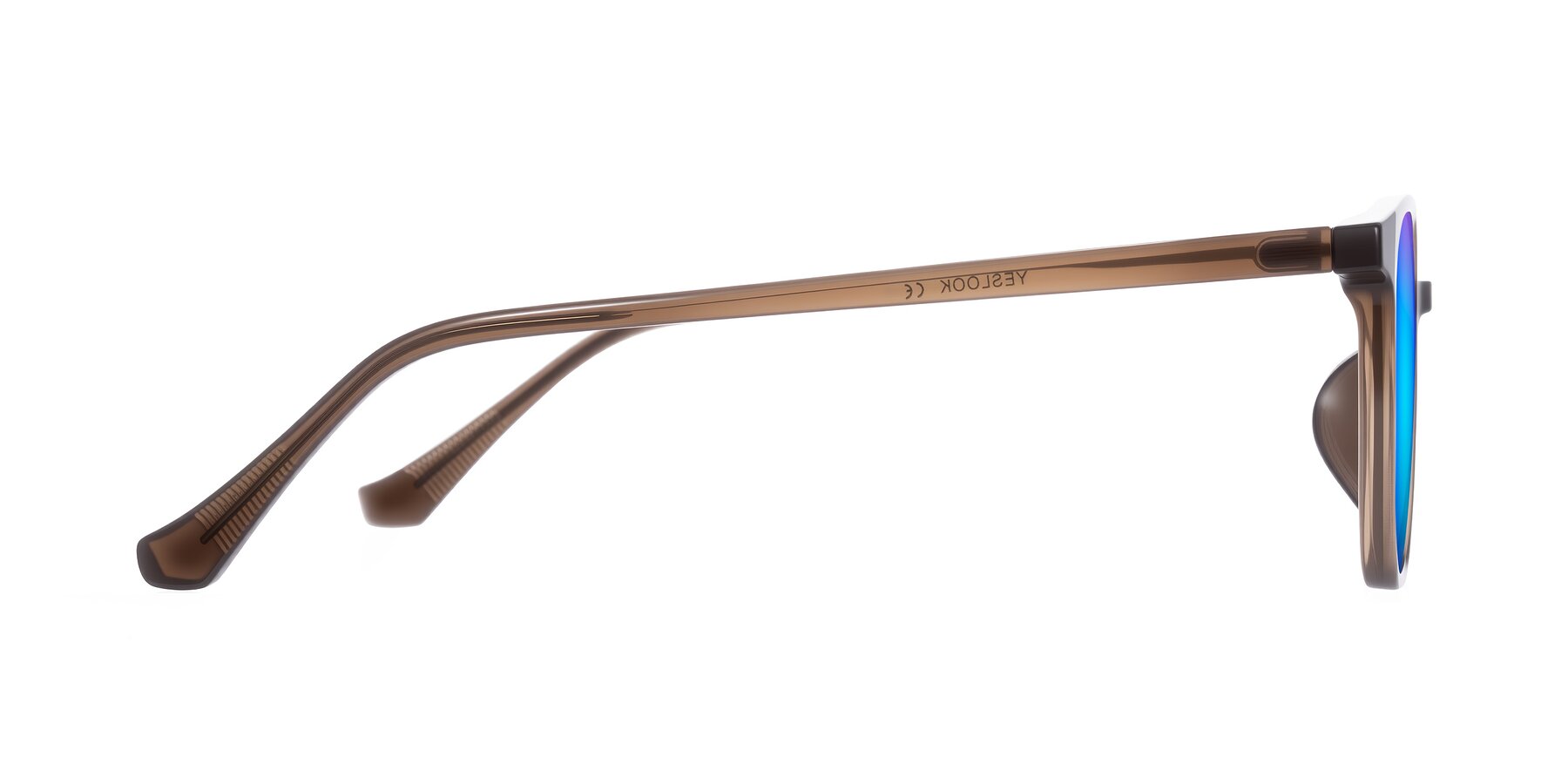 Side of Noor in Coffee with Blue Mirrored Lenses