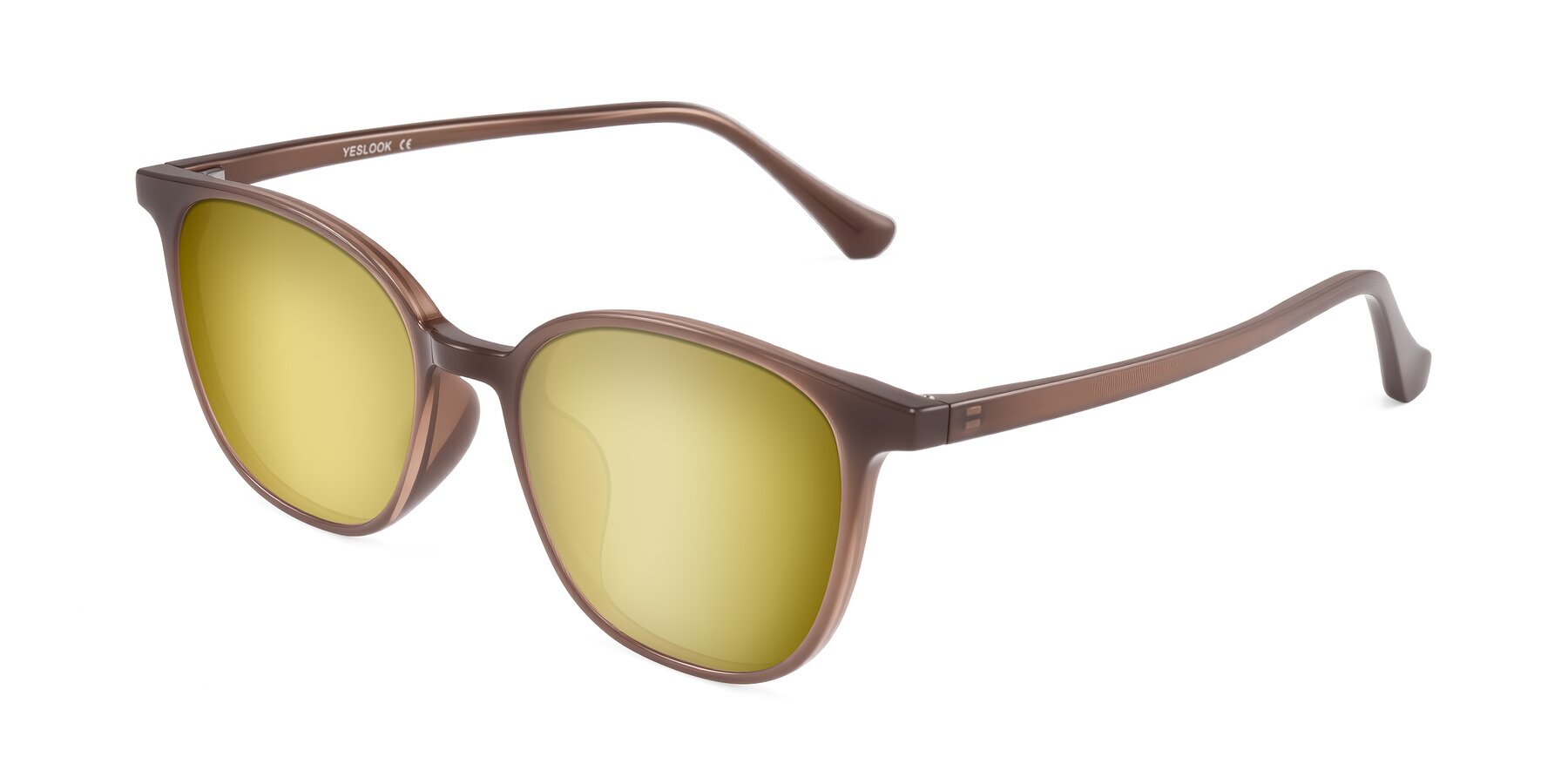 Angle of Noor in Coffee with Gold Mirrored Lenses