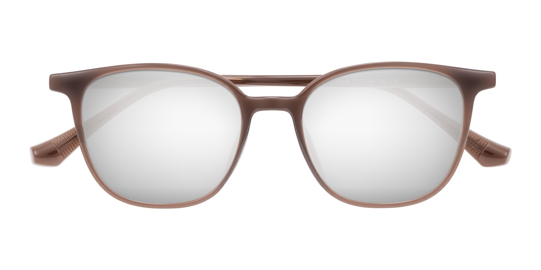 Folded Front of Noor in Coffee with Silver Mirrored Lenses