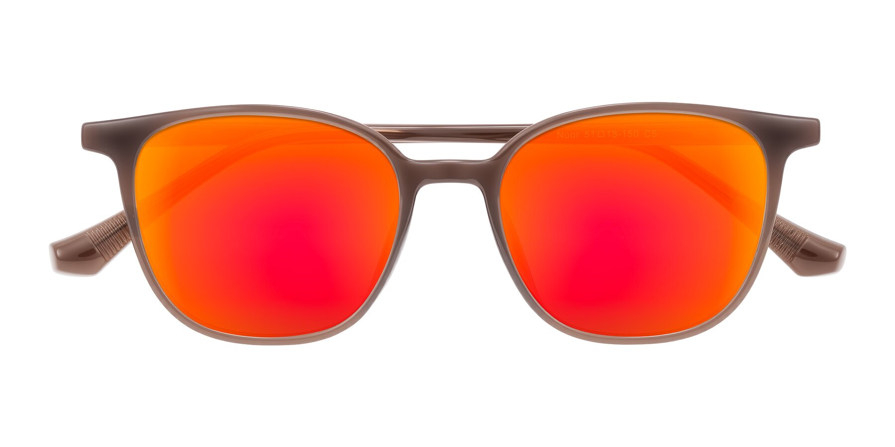 Folded Front of Noor in Coffee with Red Gold Mirrored Lenses