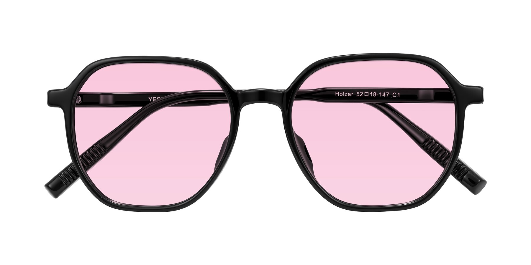 Folded Front of Holzer in Black with Light Pink Tinted Lenses