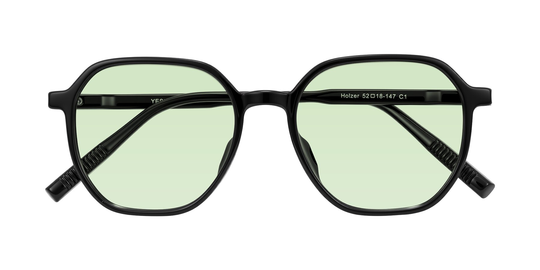 Folded Front of Holzer in Black with Light Green Tinted Lenses