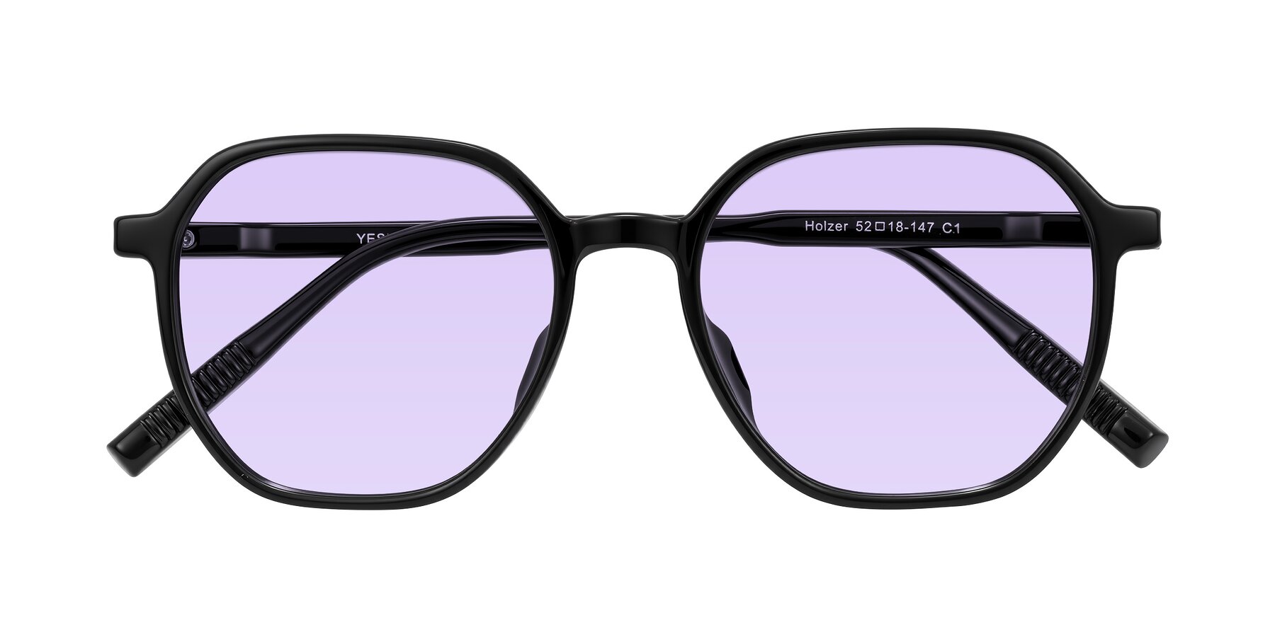 Folded Front of Holzer in Black with Light Purple Tinted Lenses