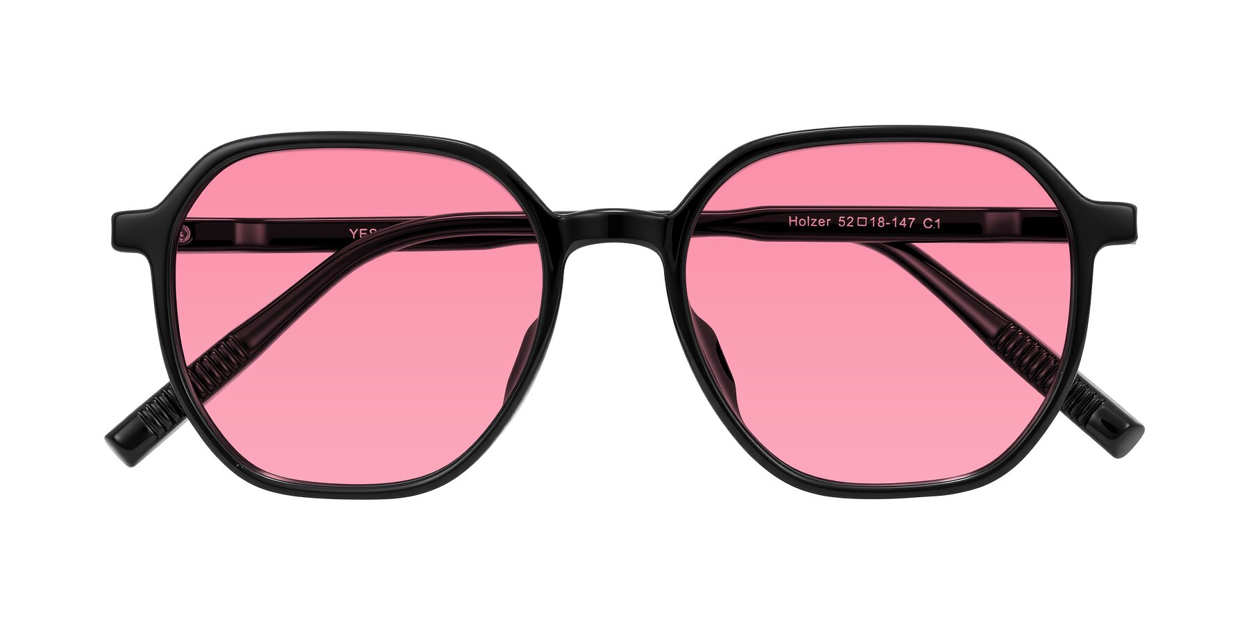 Folded Front of Holzer in Black with Pink Tinted Lenses