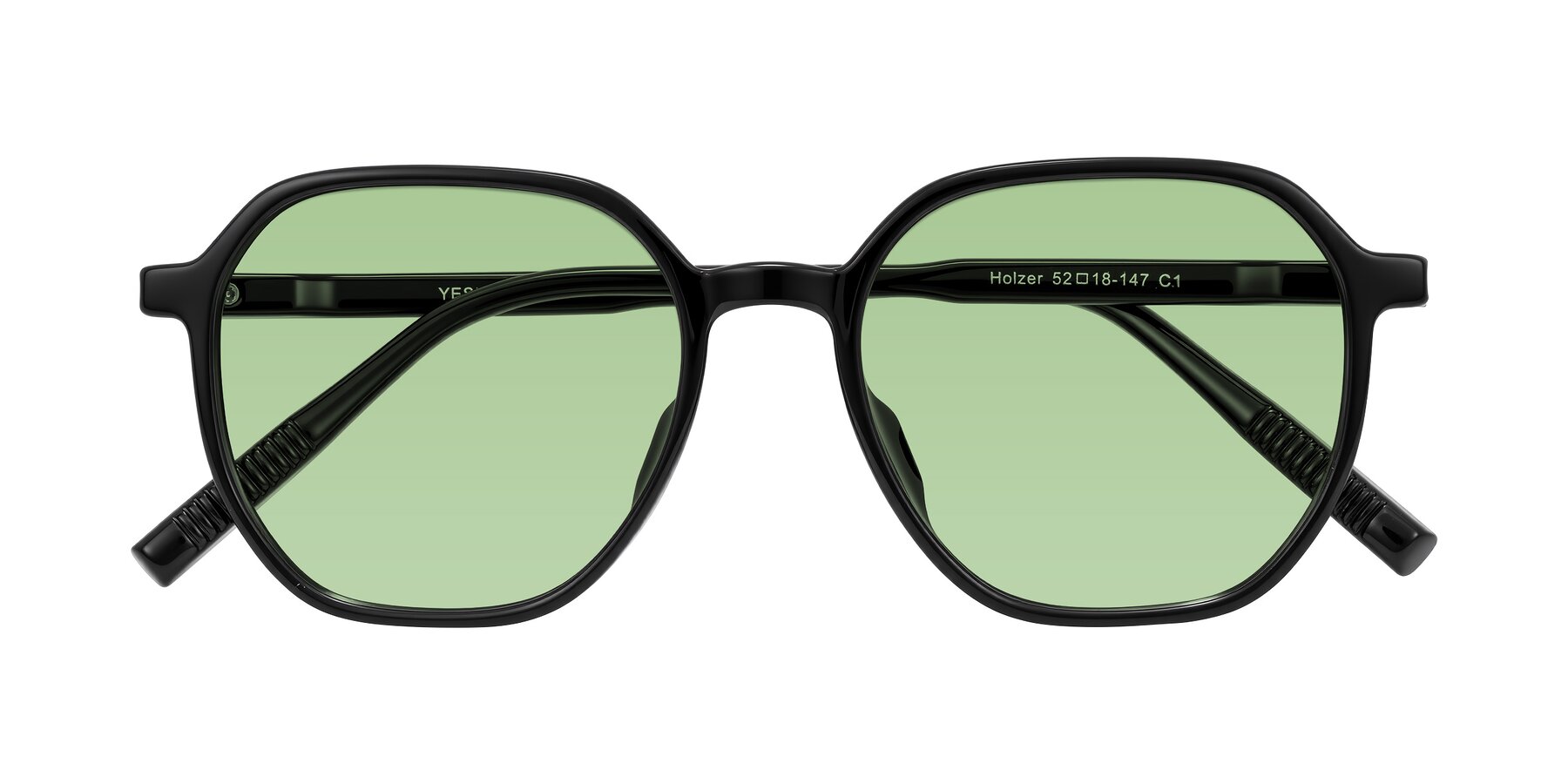 Folded Front of Holzer in Black with Medium Green Tinted Lenses