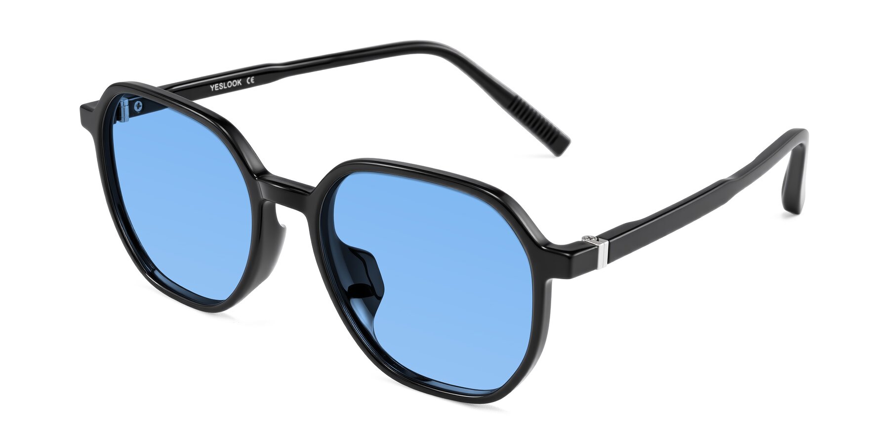 Angle of Holzer in Black with Medium Blue Tinted Lenses
