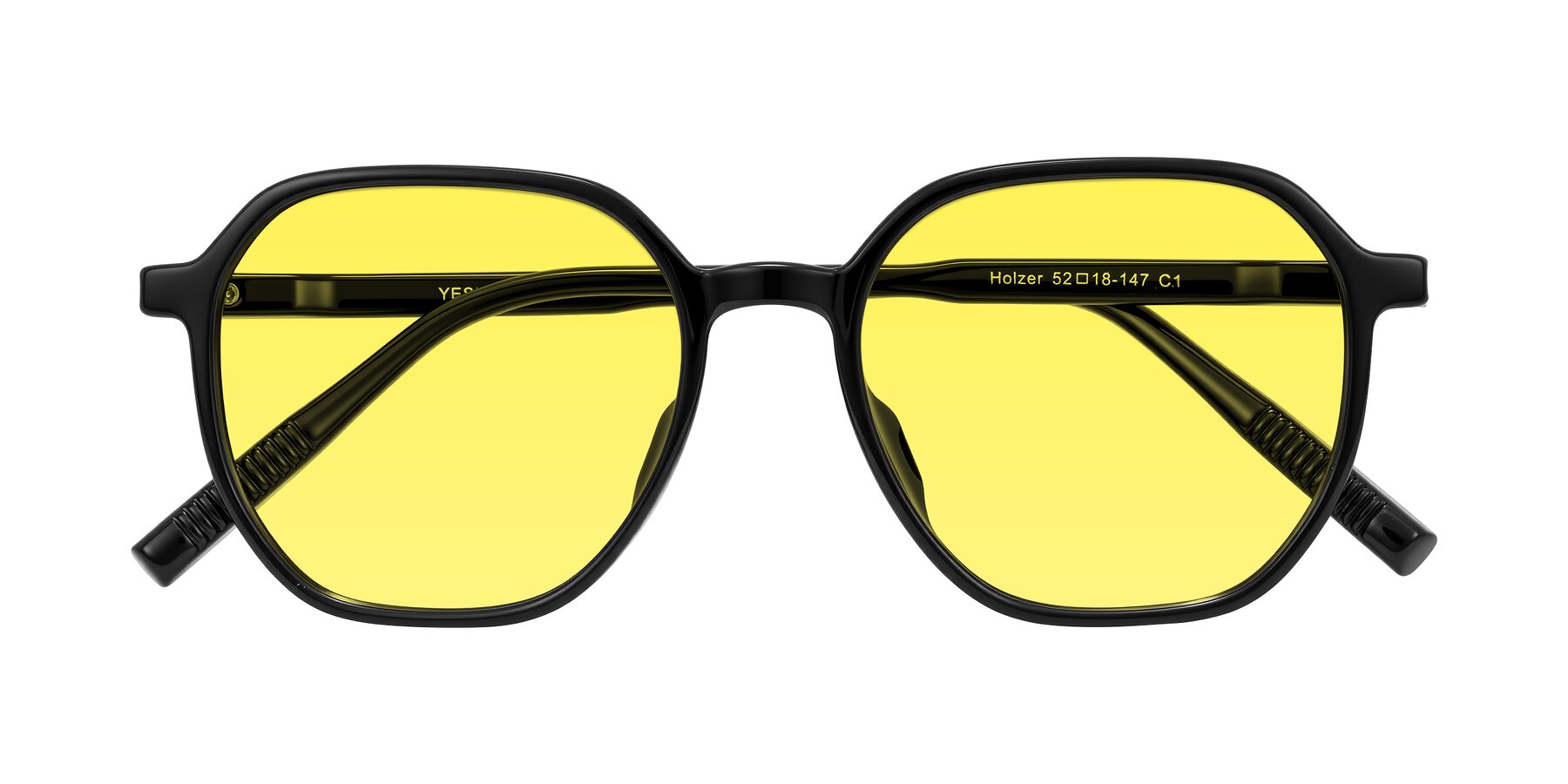 Folded Front of Holzer in Black with Medium Yellow Tinted Lenses