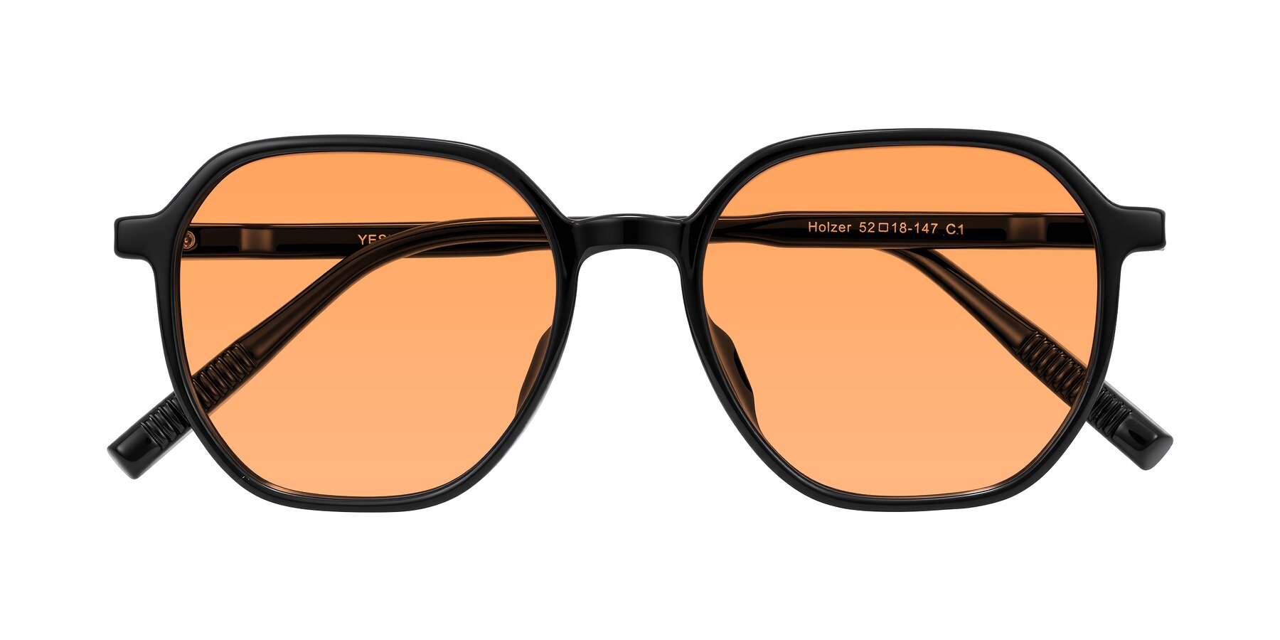 Folded Front of Holzer in Black with Medium Orange Tinted Lenses